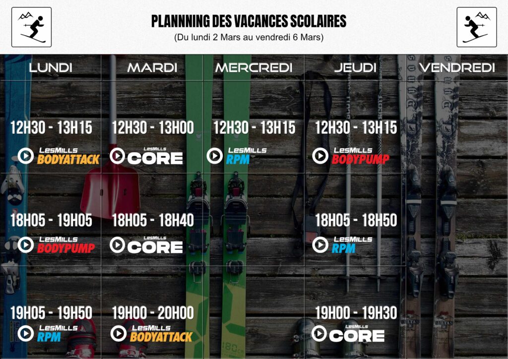 Planning des cours vidéos canal gym Beziers fevrier 2026